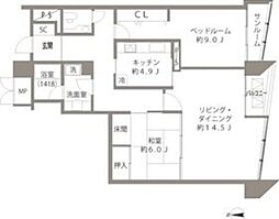 ShibauraCrystal 品川レジデンス 17階2LDKの間取り
