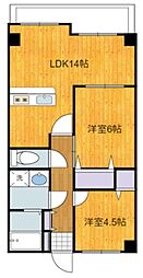 プワソンルージュ 3階2LDKの間取り