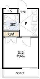 ロックフィールド末広 2階1Kの間取り