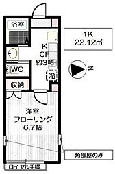 クリスタル青井I 1階1Kの間取り