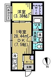 ヴィラ北松戸 1階1DKの間取り