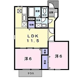 レフィナ−ド 1階2LDKの間取り