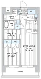 GOTEN 武蔵小杉 3階2LDKの間取り