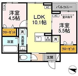 セレスティア西綾瀬 2階2LDKの間取り