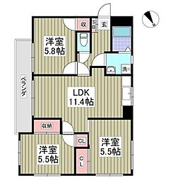 ヴィラ中川 3LDKの間取図画像
