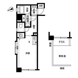 プレール中延 ワンルームの間取図画像