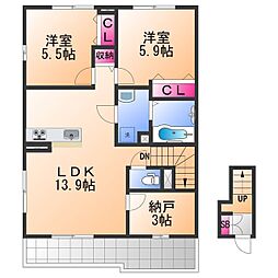 レスポワール E 富木 2SLDKの間取図画像