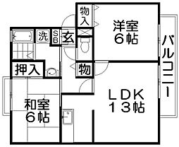 カルチェ東香里II 2階2LDKの間取り