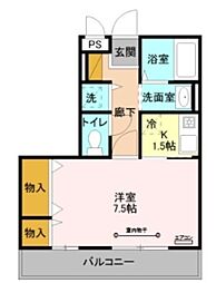 エクシーレ 2階1Kの間取り