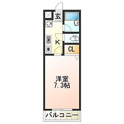 グランヴィラ・K 1Kの間取図画像