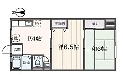 シティハイムササヤマD 2Kの間取図画像