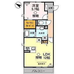 ハピネス2 1LDKの間取図画像