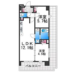 プレステージ12番館 9階2LDKの間取り