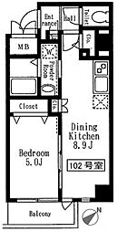 ルークス冬木 1DKの間取図画像