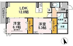 JR中央線 三鷹駅 徒歩16分の賃貸アパート 3階2LDKの間取り