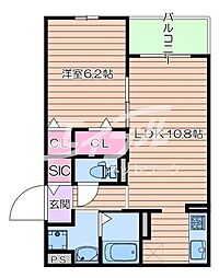 Osaka Metro今里筋線 清水駅 徒歩5分の賃貸マンション 2階1LDKの間取り