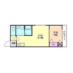 近鉄けいはんな線 荒本駅 徒歩8分の賃貸アパート 3階1LDKの間取り