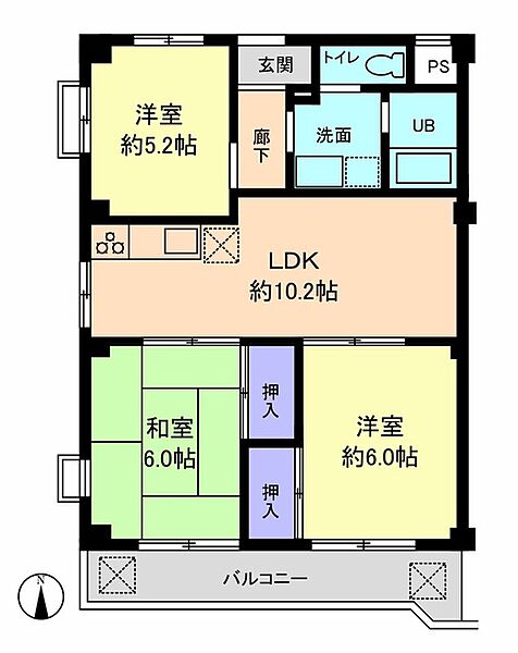 メゾン・ハツミノ 201｜埼玉県越谷市西方２丁目(賃貸アパート3LDK・2階・57.53㎡)の写真 その2