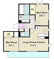オリーブ 2LDKの間取図画像