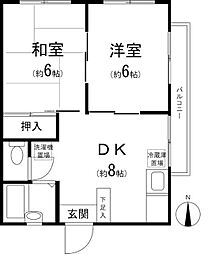 清水ハイツ 2DKの間取図画像
