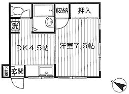 ハイツハッピーバレー高輪 1階1DKの間取り