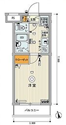 スカイコート中村橋第3 2階1Kの間取り