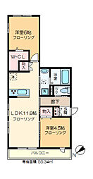 KUKUNAKOIWA1 2LDKの間取図画像