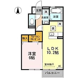 グランシャリオスッド 1階1LDKの間取り