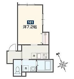 ＶＥＲＳＥ  ＮＩＳＨＩＡＲＡＩ 1階1Kの間取り