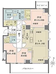 ザ・パークハウス千代田六番町 7階3LDKの間取り