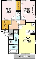 アンクレージュせんげん台 3階2LDKの間取り