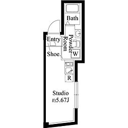 ファーヴァル代々木上原 2階ワンルームの間取り