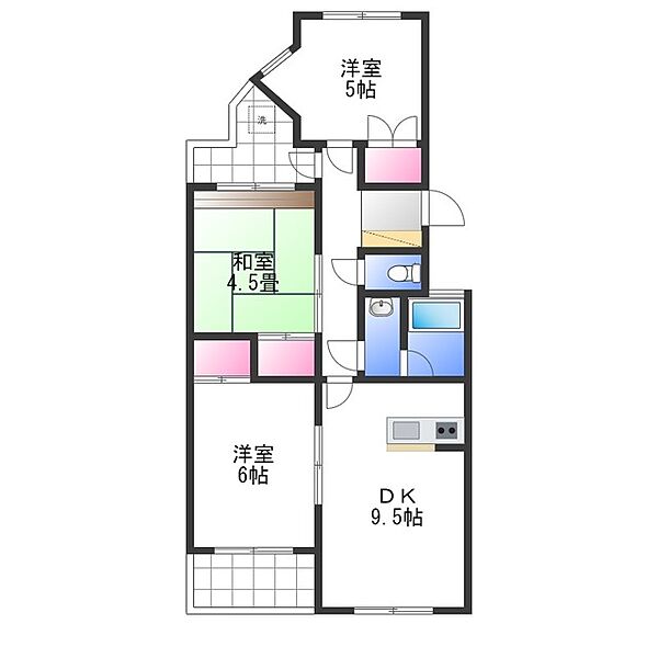 GS岸和田 ｜大阪府岸和田市下池田町１丁目(賃貸マンション3DK・2階・64.00㎡)の写真 その2