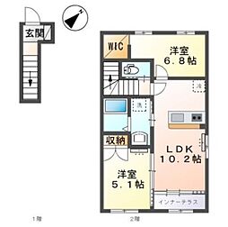 厚木市鳶尾新築アパート 2LDKの間取図画像