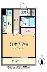 リシェス門前仲町 2階1Kの間取り