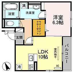 JR片町線(学研都市線) 放出駅 徒歩9分の賃貸アパート 1階1LDKの間取り