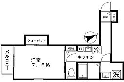 アルトイン 2階1Kの間取り
