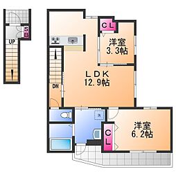 プレミアムスイート岸和田駅前 2LDKの間取図画像