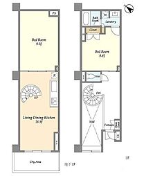 HF目黒行人坂レジデンス 1階2LDKの間取り