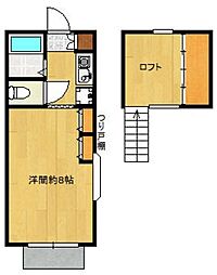 センチュリーハイム 2階1Kの間取り