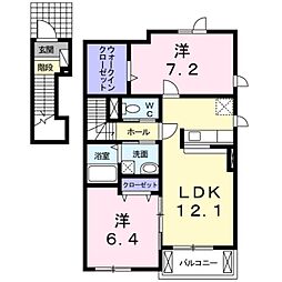 グランフルールジャルダンA 2LDKの間取図画像