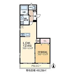 Ｃａｓａ Ｋ．Ｋ 3階1LDKの間取り