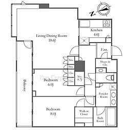 パークコート麻布十番ザ・タワー 34階2LDKの間取り