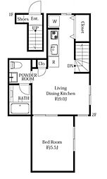 プランドール東新宿 2階1LDKの間取り