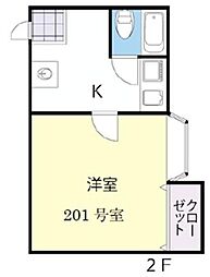 エステートガーデン鶴ヶ島 2階1Kの間取り