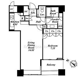 パークコート赤坂　ザ　タワー 4階1LDKの間取り