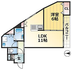 グランメール春日野道 2階1LDKの間取り