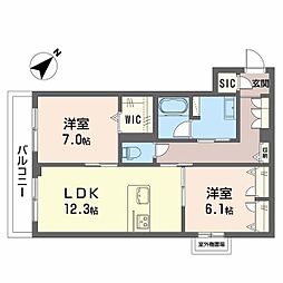 グランメゾン高師浜 3階2LDKの間取り