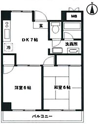 ハイツ多根 3階2DKの間取り