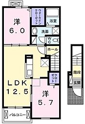 JR五日市線 武蔵増戸駅 徒歩18分の賃貸アパート 2階2LDKの間取り